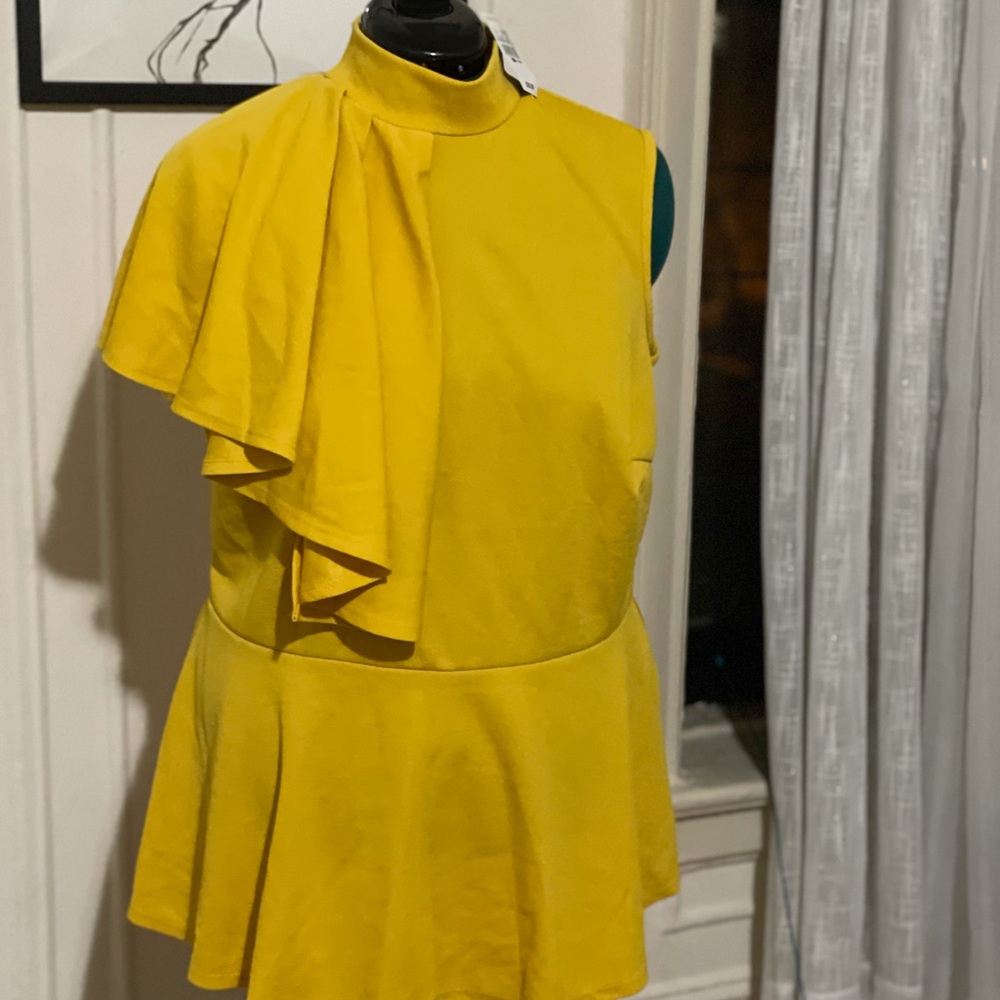 Ashley Stewart Yellow Peplum Top 18/20 NWT